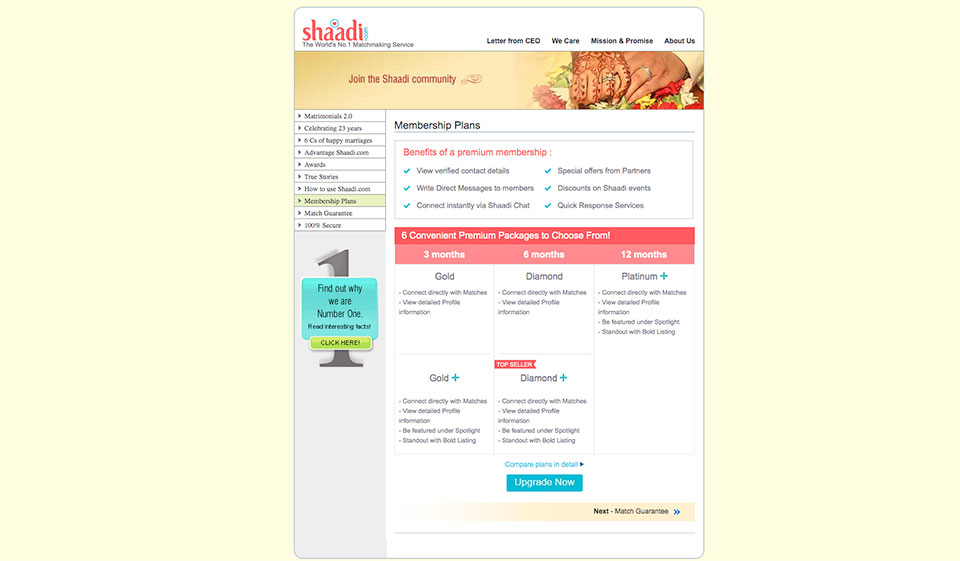 Shaadi.com dating website features